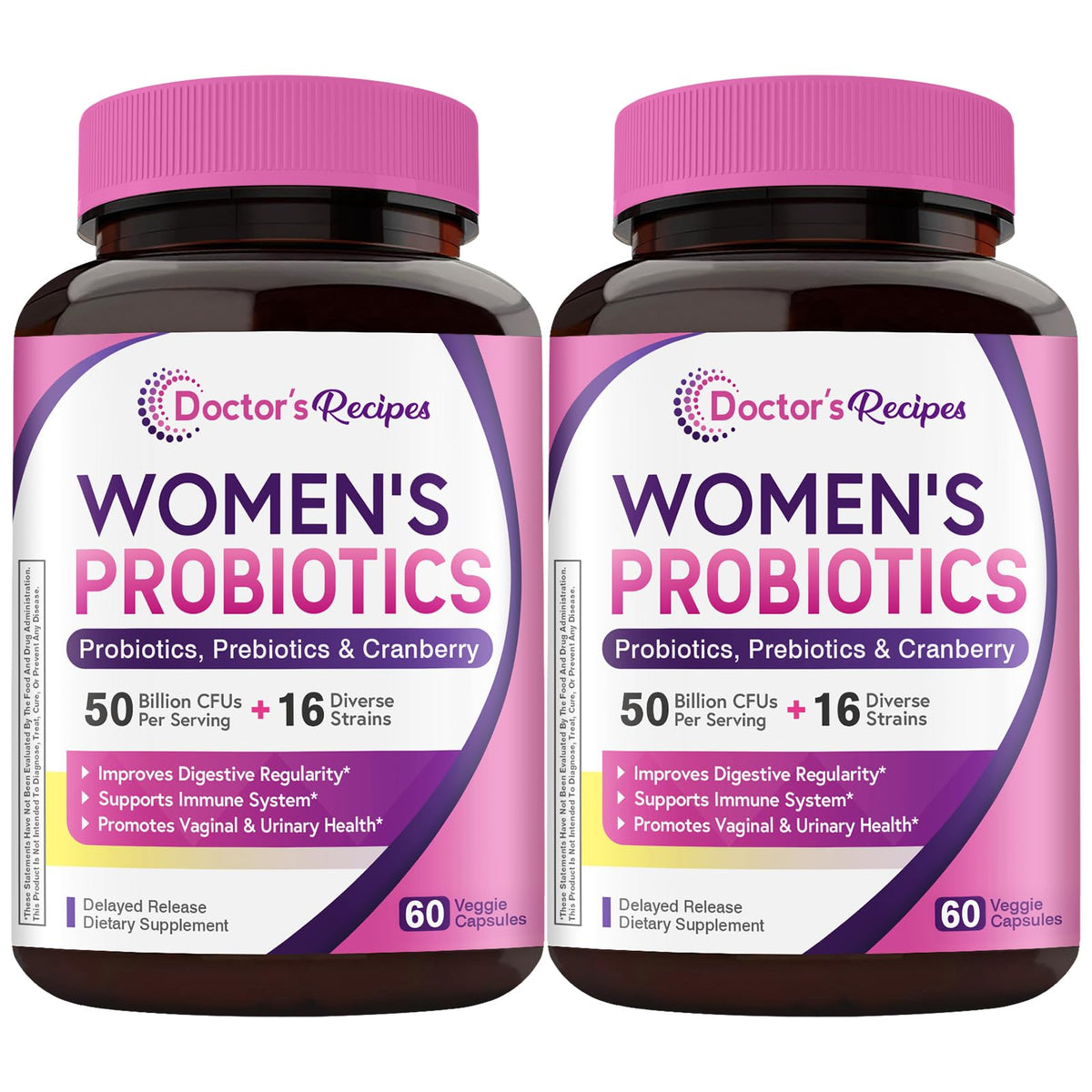 Doctor's Recipes Probiotiques femme : gélules et emballage illustrant l'équilibre intestinal potentiel.