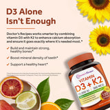 Doctor's Recipes Vitamine D3 K2 - étiquette et gélules, absorption du calcium.