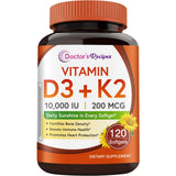 Doctor's Recipes Vitamine D3 K2 - flacon et gélules pour soutenir os et dents.