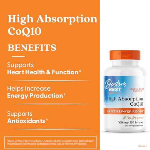 Doctor's Best CoQ10 etiquette-bouteille: emballage clair pour connaître les informations.