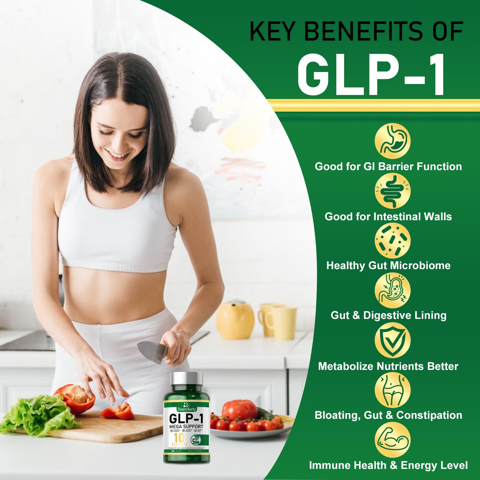 doemfarty GLP-1 Support dosage : flacon et dose quotidienne faciles à suivre.