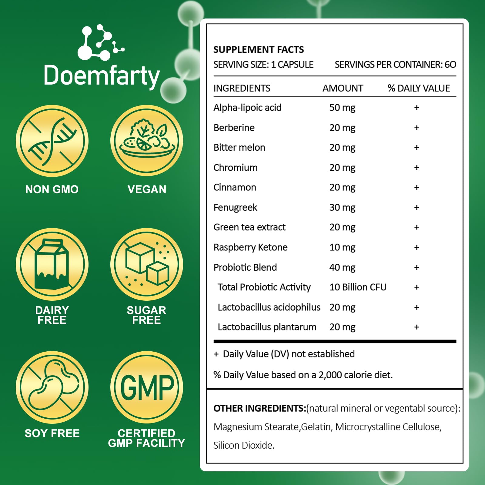 doemfarty GLP-1 Support tableau-nutrition : fiche claire des nutriments, aperçu rapide.