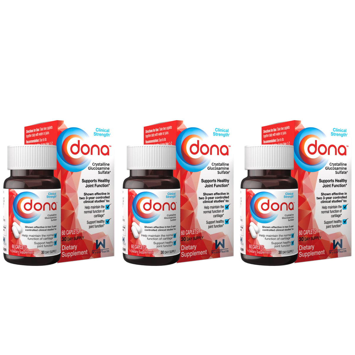 La bouteille Dona Glucosamine Sulfate Crystalline 750 mg pour le soutien des articulations.
