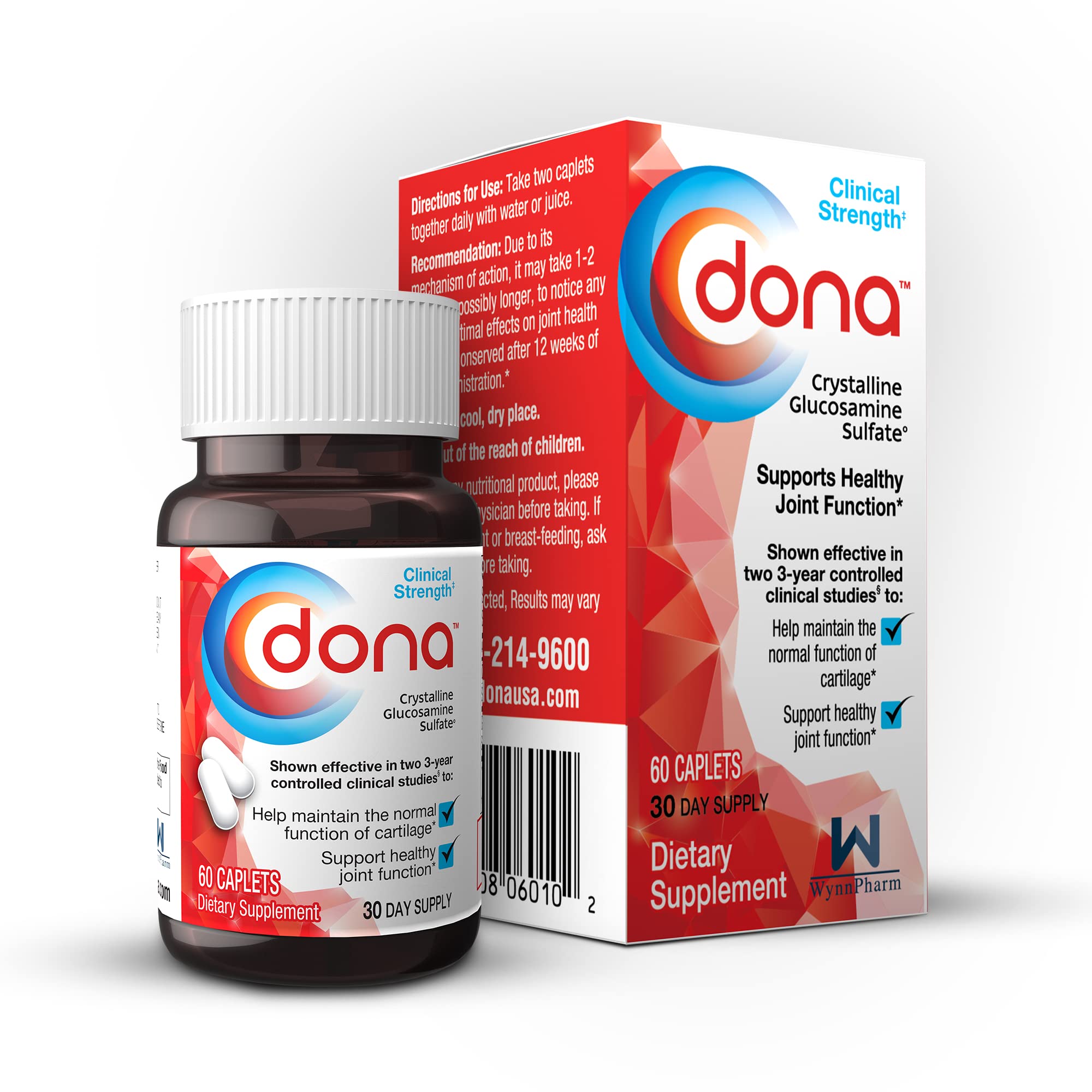 DONA Glucosamine Sulfate – bouteille de comprimés, soutien potentiel des articulations.
