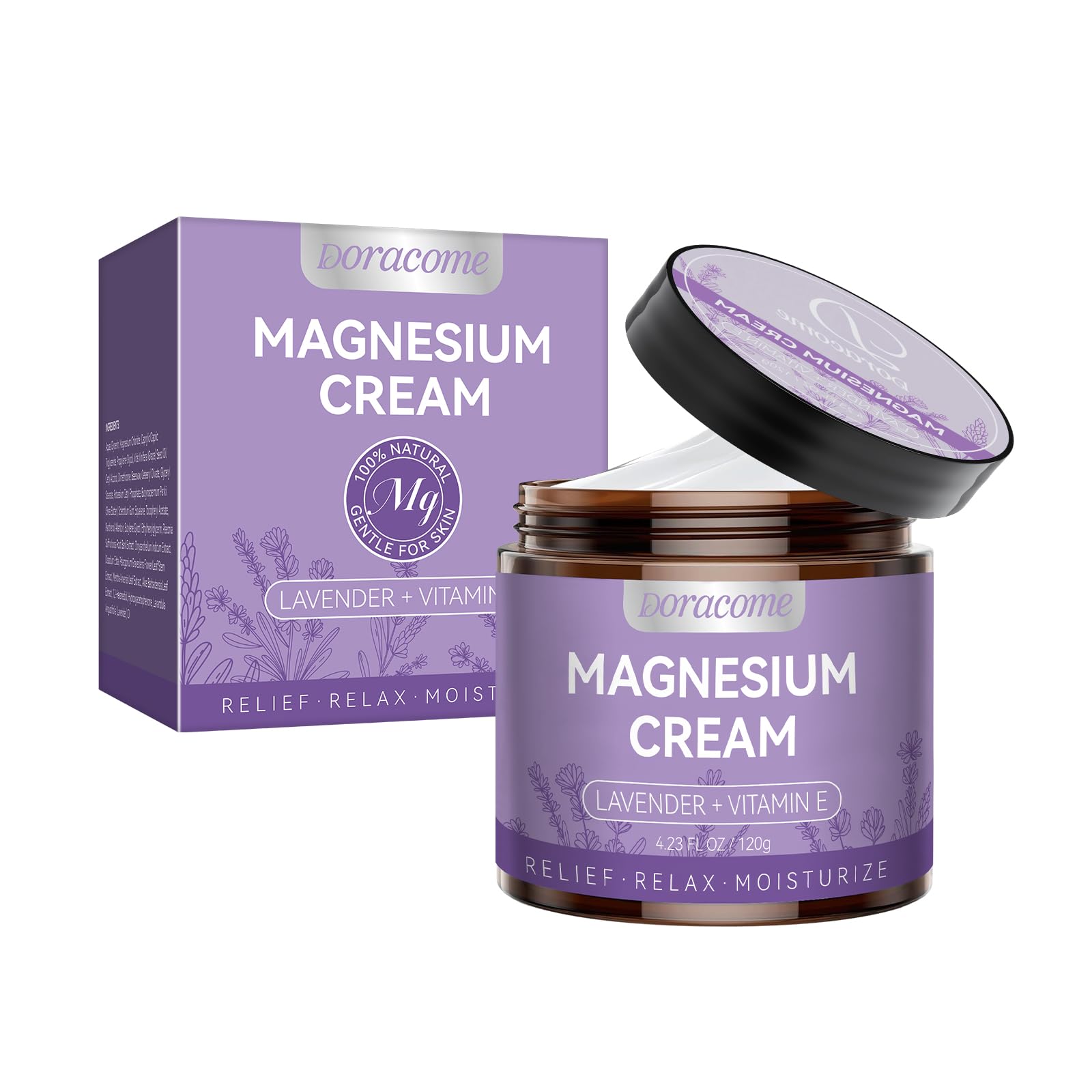 Doracome Crème Magnésium – flacon élégant pour une routine nocturne apaisante.
