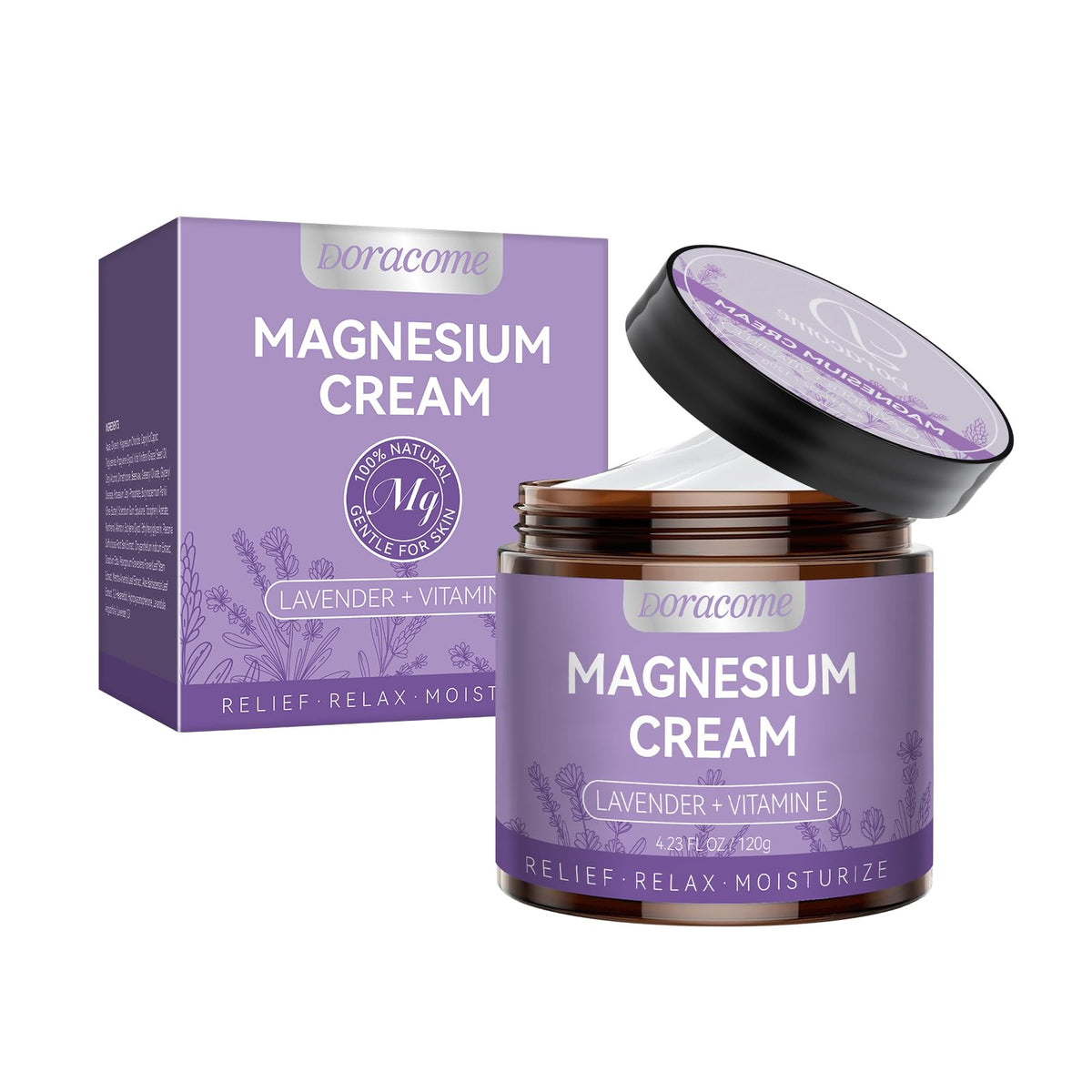 Doracome Crème Magnésium – flacon élégant pour une routine nocturne apaisante.