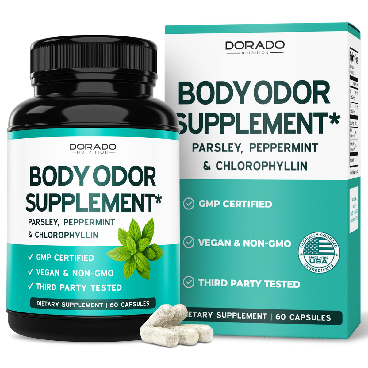 Capsules chlorophylle Dorado Nutrition pour odeur-corps et fraîcheur.