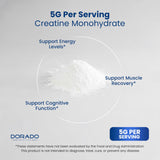 Dorado Nutrition Créatine Monohydrate 5 g — fabriqué aux États‑Unis avec ingrédients mondiaux.