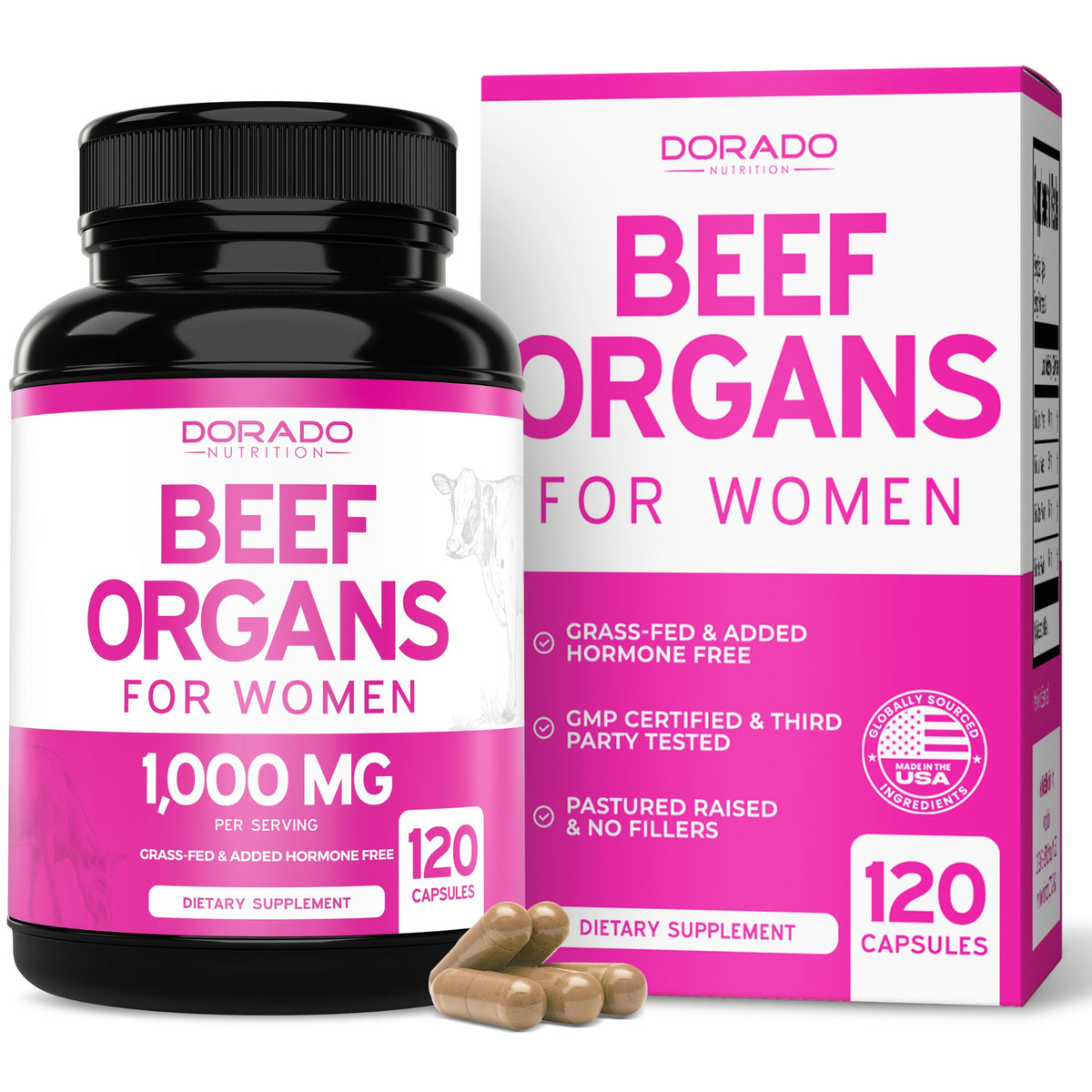 Gélules Dorado Nutrition organes boeuf pour femmes, usage quotidien pratique.