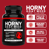 Étiquette Horny Goat Weed Dorado Nutrition soulignant absence de gluten.