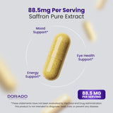 Schéma des bienfaits du safran Dorado Nutrition pour humeur et énergie.
