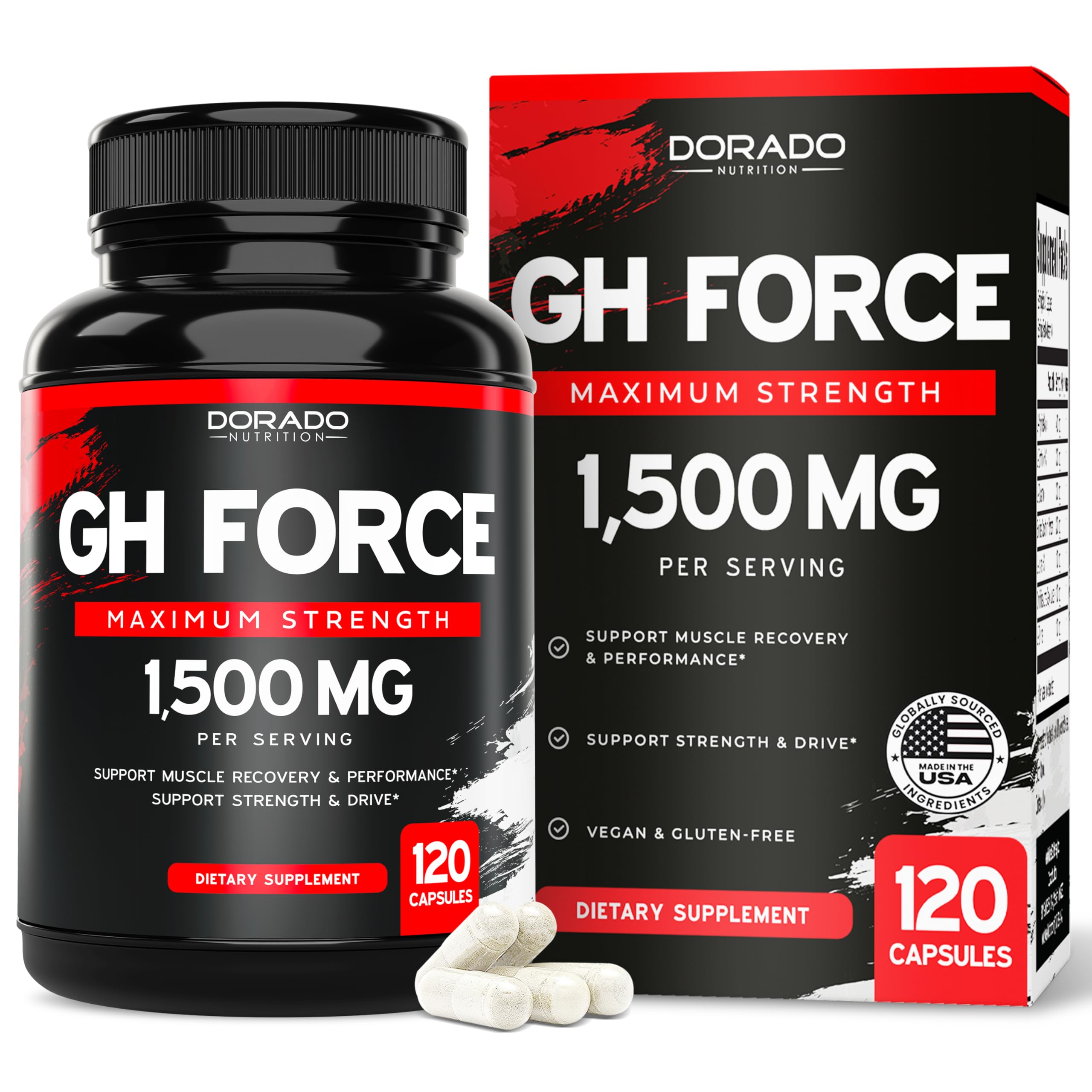 Dorado Nutrition HGH, bouteille, soutien potentiel à l’entraînement et récupération.