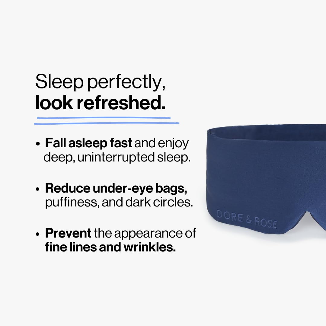Dore & Rose masque-sommeil soie 23 momme, gros plan sur la texture luxueuse et confortable.