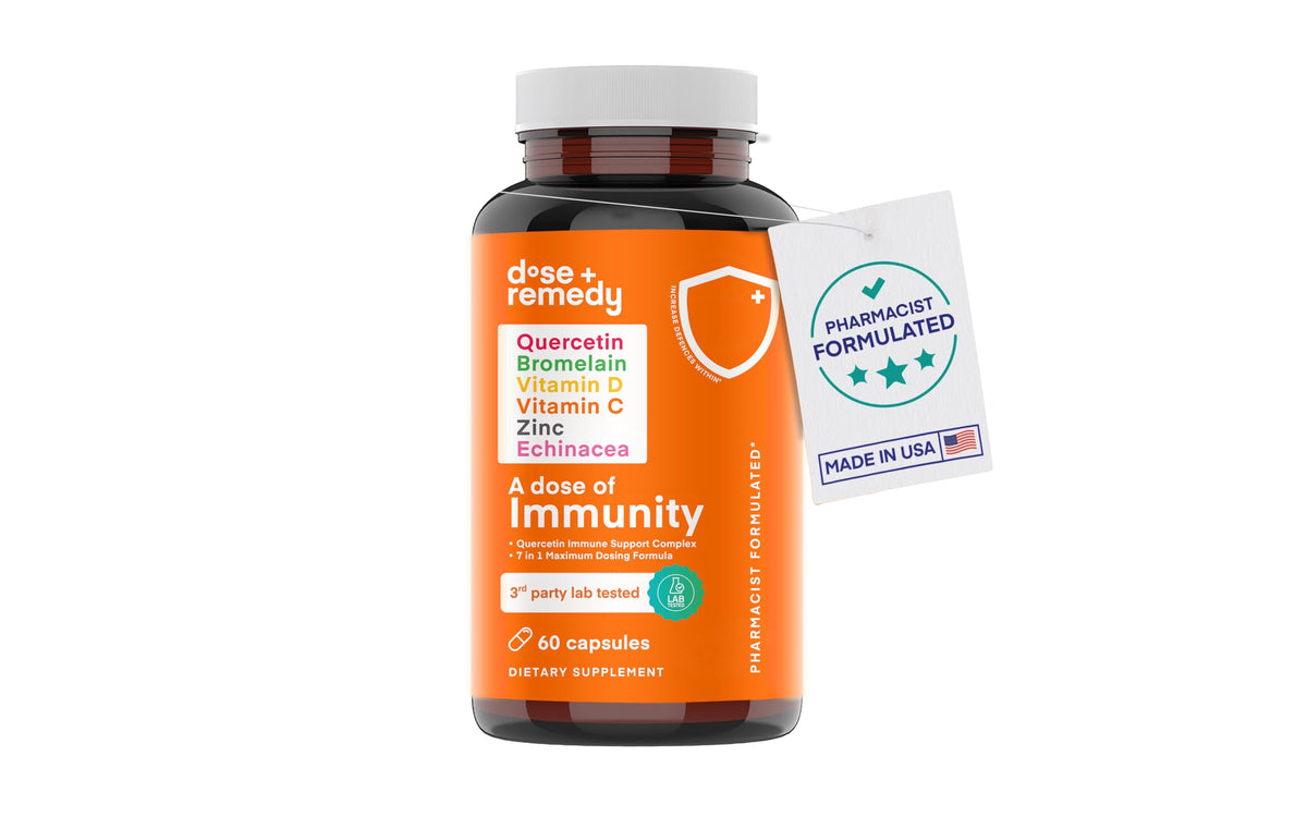 Dose + Remedy Immunité quercétine bouteille visible, soutien potentiel du système immunitaire
