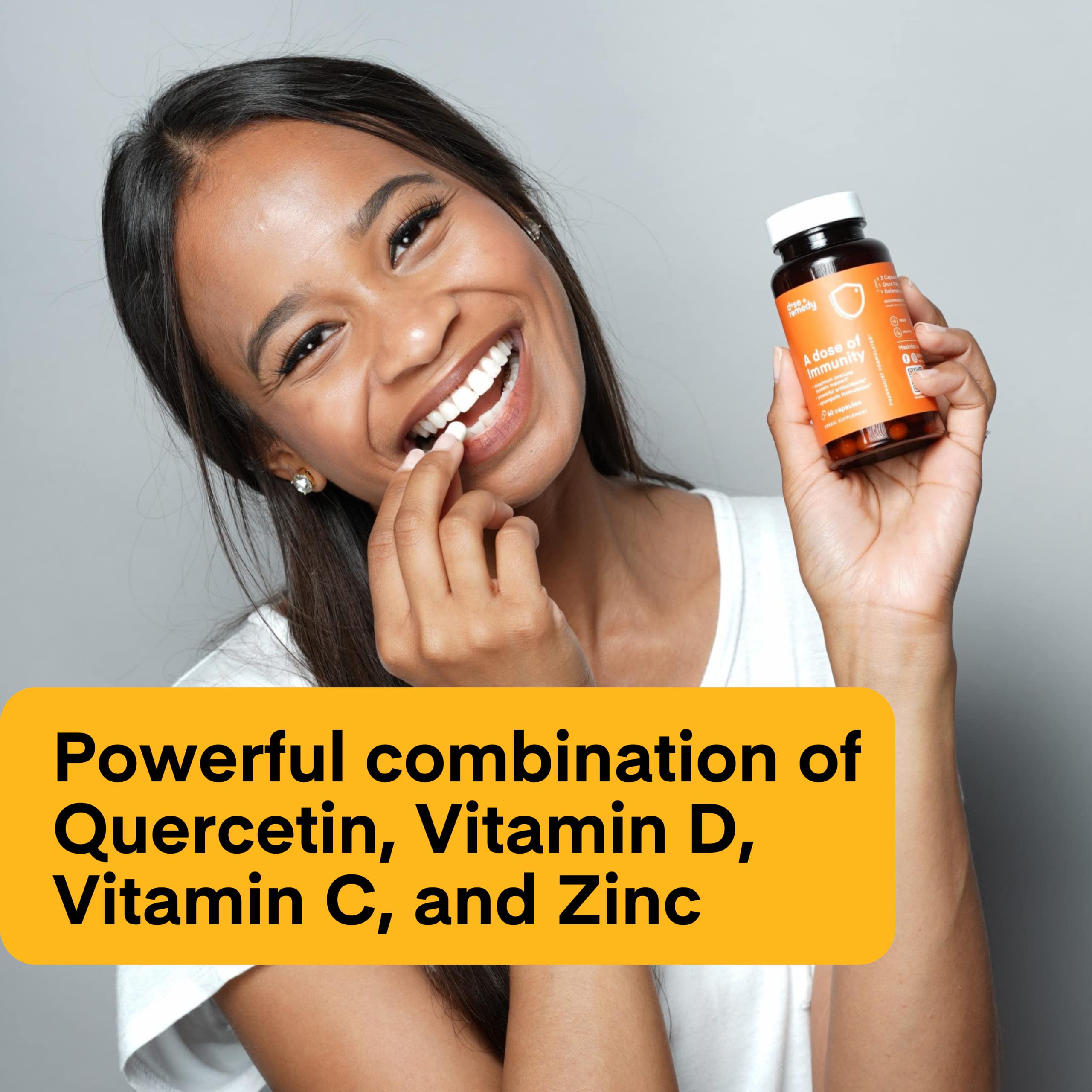 Dose + Remedy Immunité quercétine capsules alignées, utilisation quotidienne pratique