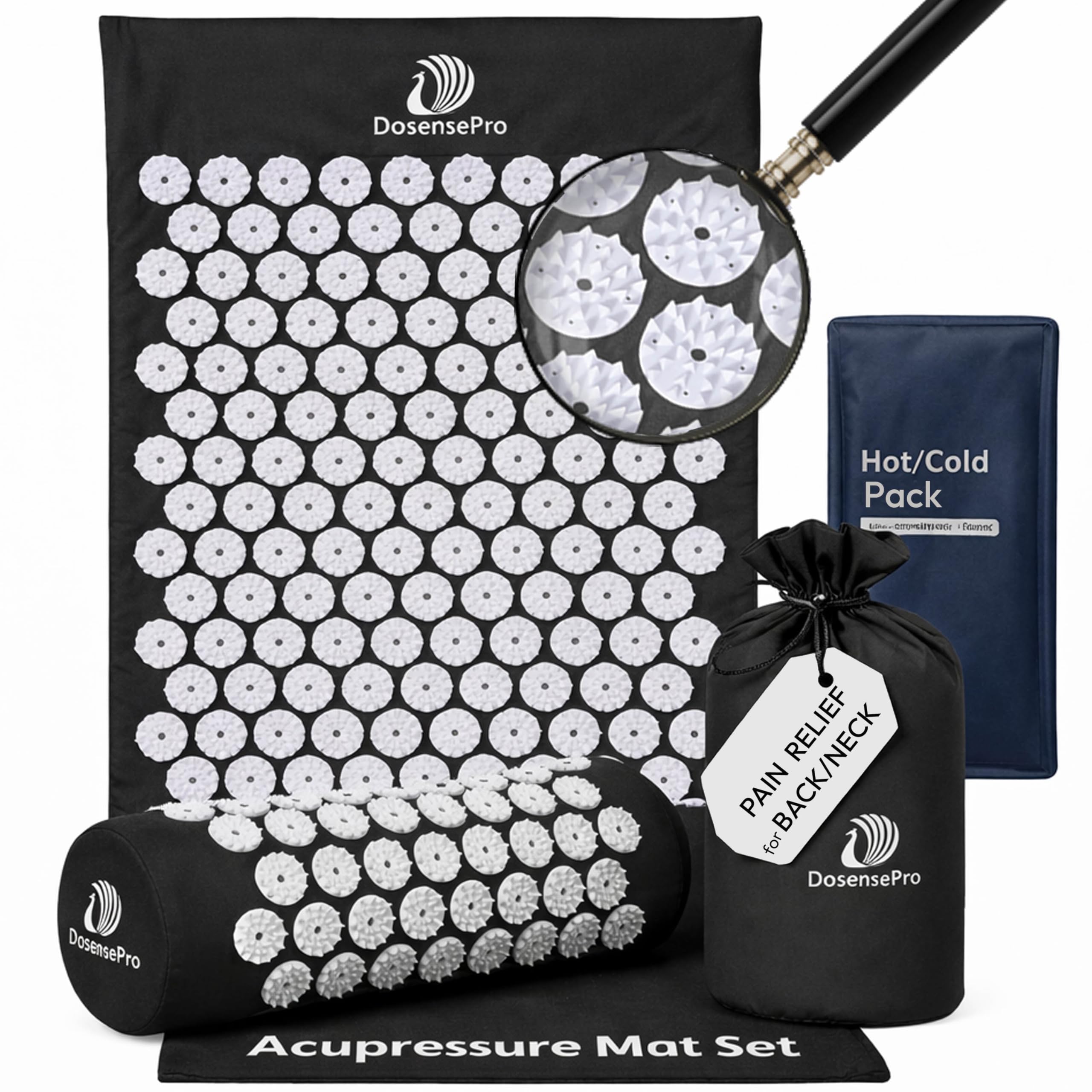 DoSensePro tapis acupression dos-nuque noir, soulagement potentiel après une journée chargée.
