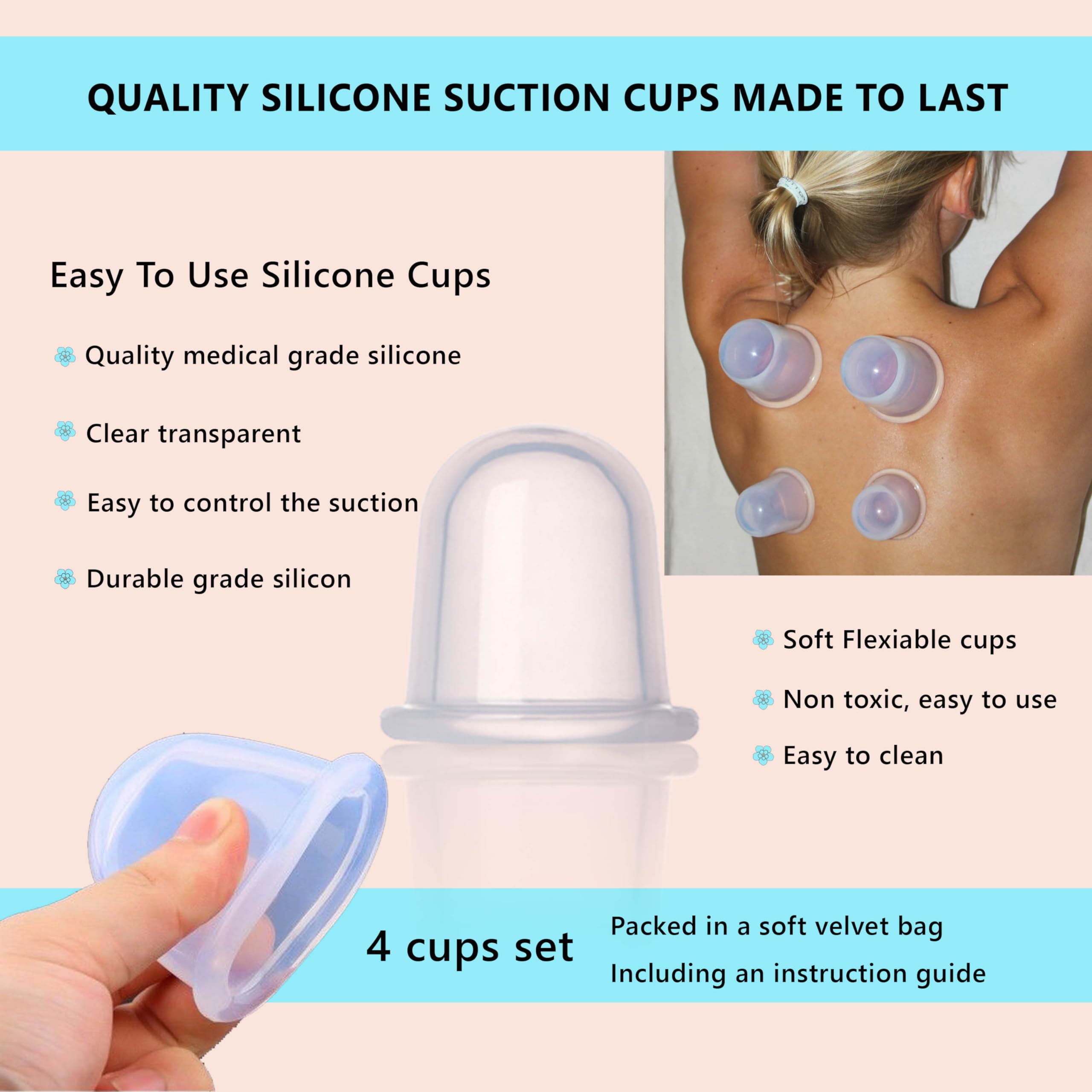 Ventouses DoSensePro en silicone corps utilisées pour relaxation musculaire.