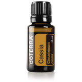 DoTERRA Cassia 15 mL: bouteille et étiquette, parfum épicé pour diffusion réconfortante.