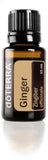 Flacon doTERRA Gingembre huile essentielle; parfum épicé et aromathérapie apaisante.