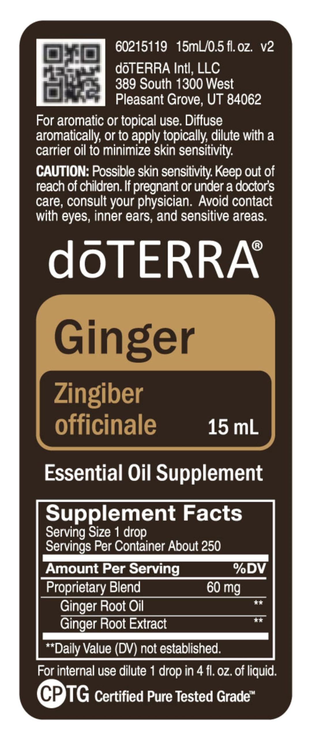 Emballage doTERRA Gingembre huile essentielle: format compact idéal pour voyage.