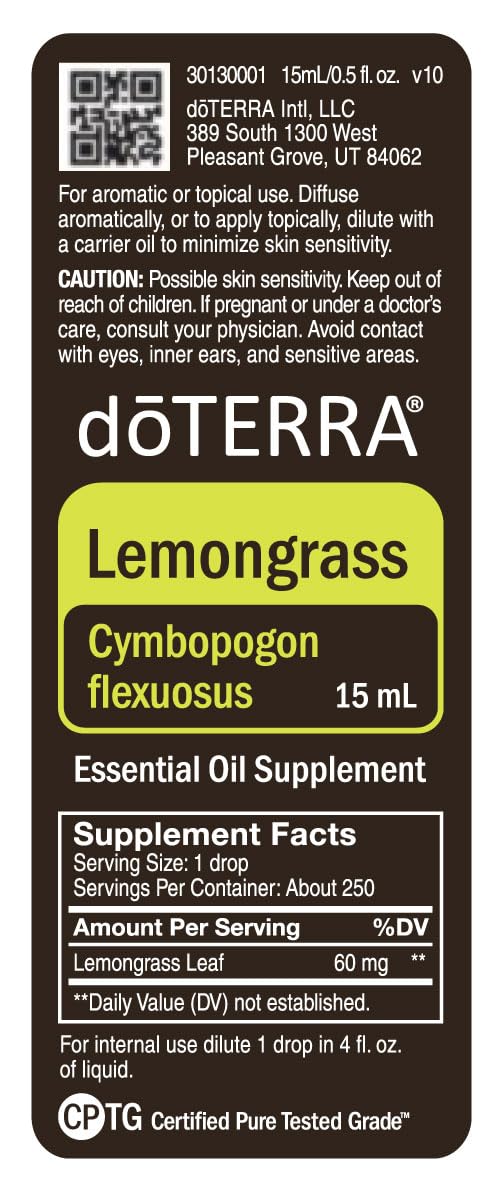 doTERRA Lemongrass: arôme citrus-herbacé fumé pour une ambiance.