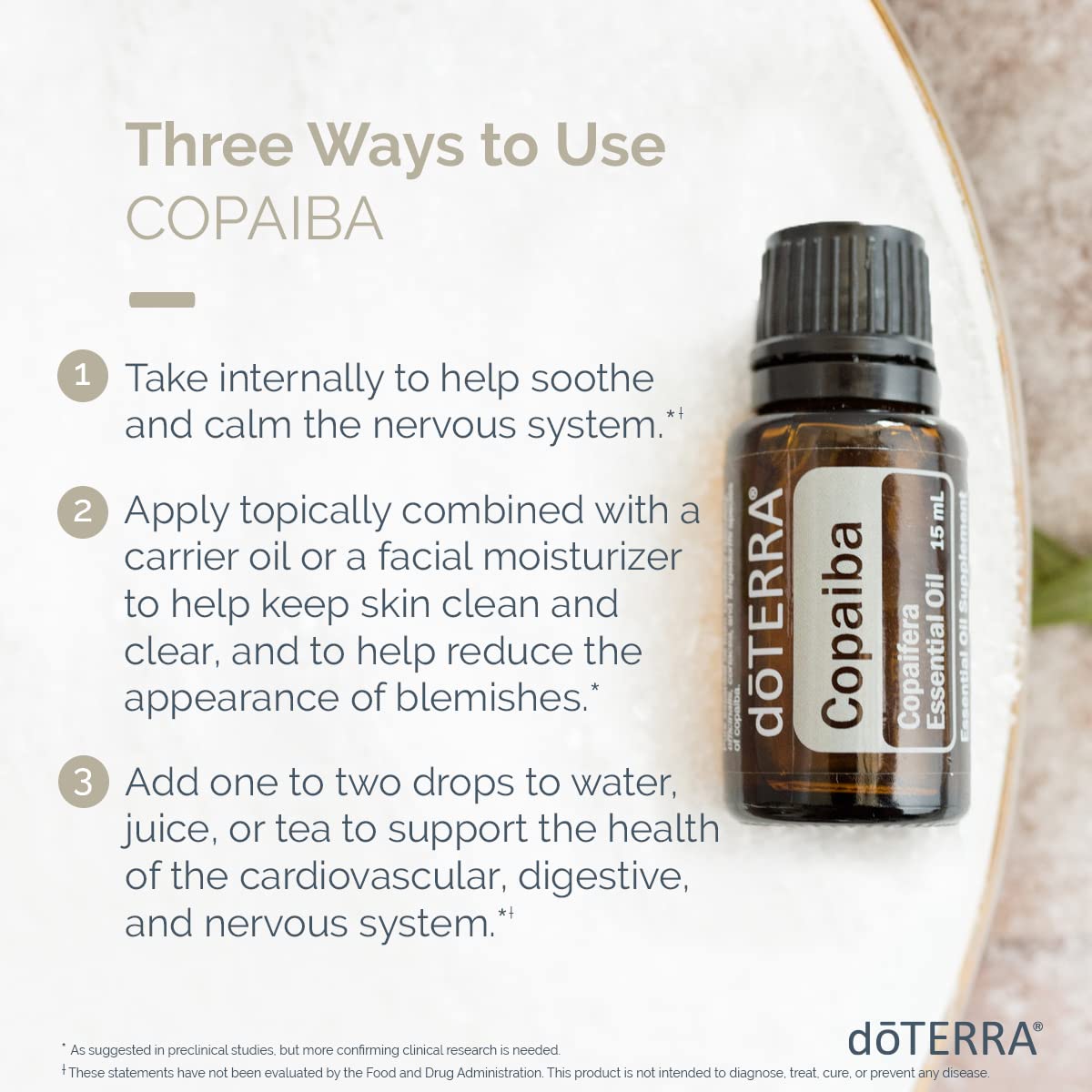 doTERRA Copaiba: etiquette marque facilitant l’identification et l’usage quotidien.