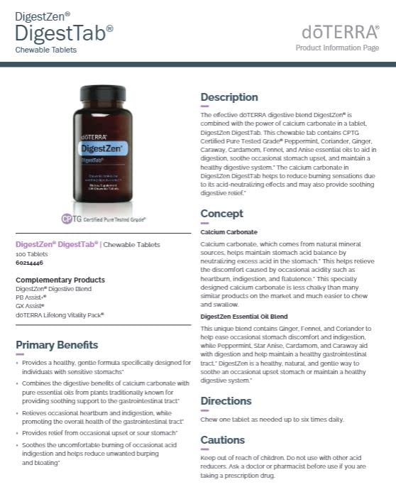 DigestZen DigestTab doTERRA, emballage pratique, comprimés à mâcher faciles à prendre au quotidien.