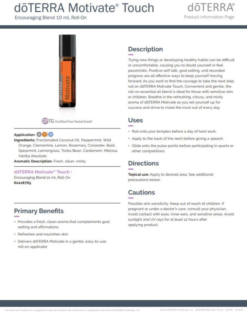 doTERRA Motivate Touch – Mélange yuzu et clémentine, regain d'énergie.