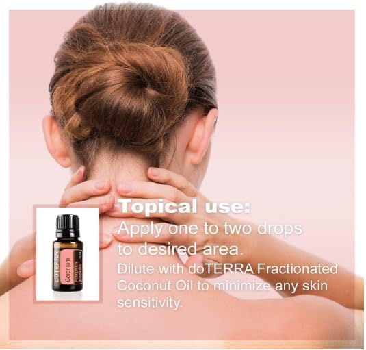 doTERRA Géranium boîte d'emballage sur fond neutre.