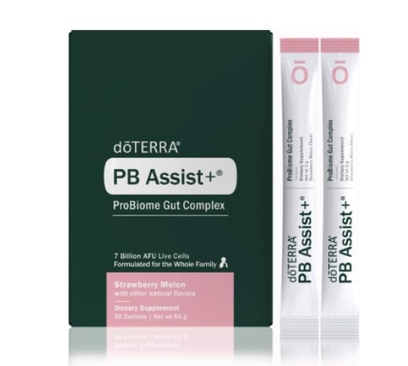 doTERRA PB Assist+ ProBiome, sachets fraise-melon, soutien digestif quotidien et absorption des nutriments.