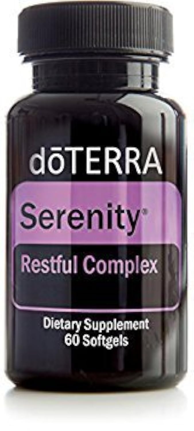 doTERRA Serenity gélules souples, bouteille en gros plan, favorise la détente nocturne.