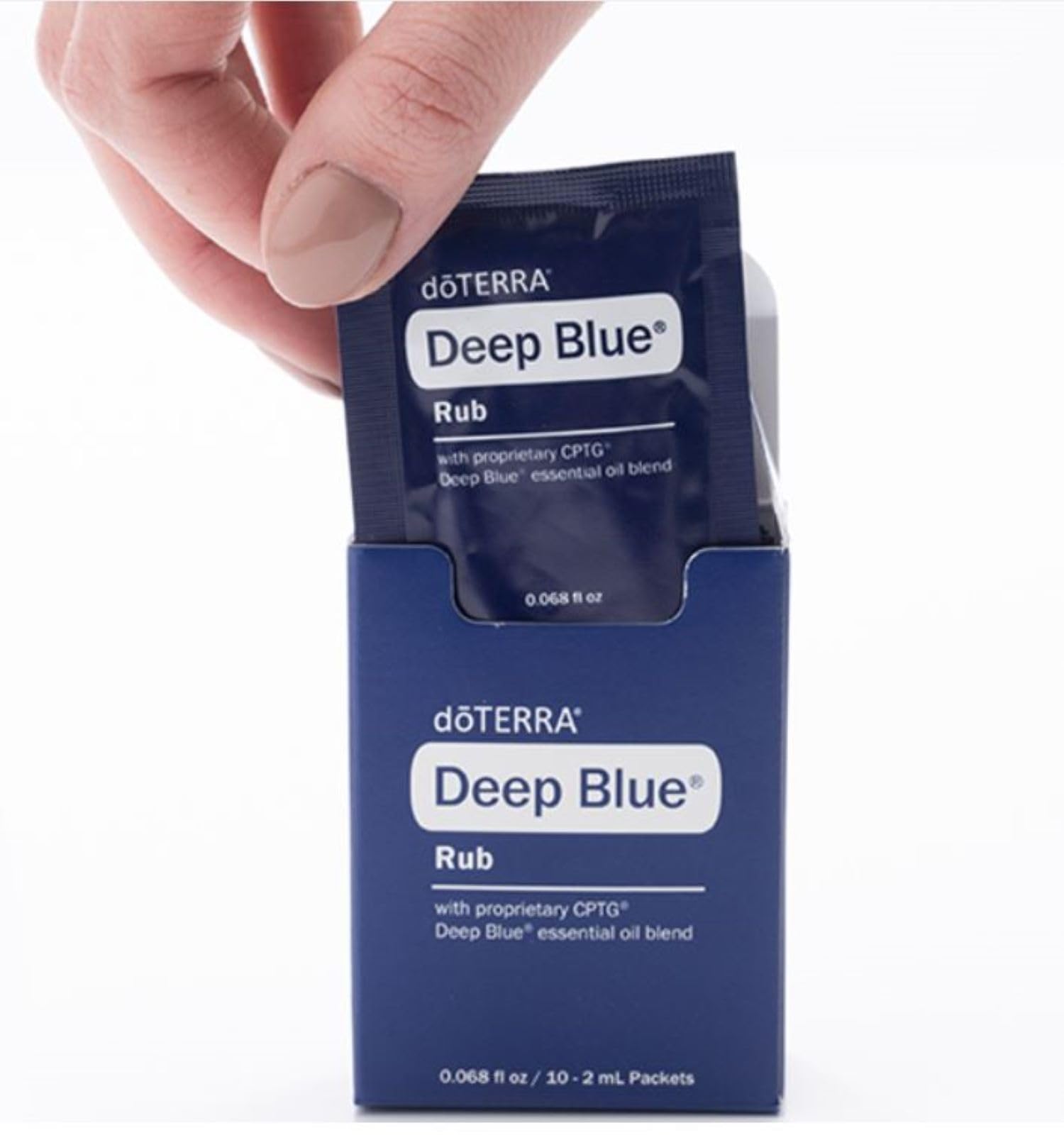 doTERRA Deep Blue Rub échantillon – formule à base d huiles essentielles, texture non grasse.
