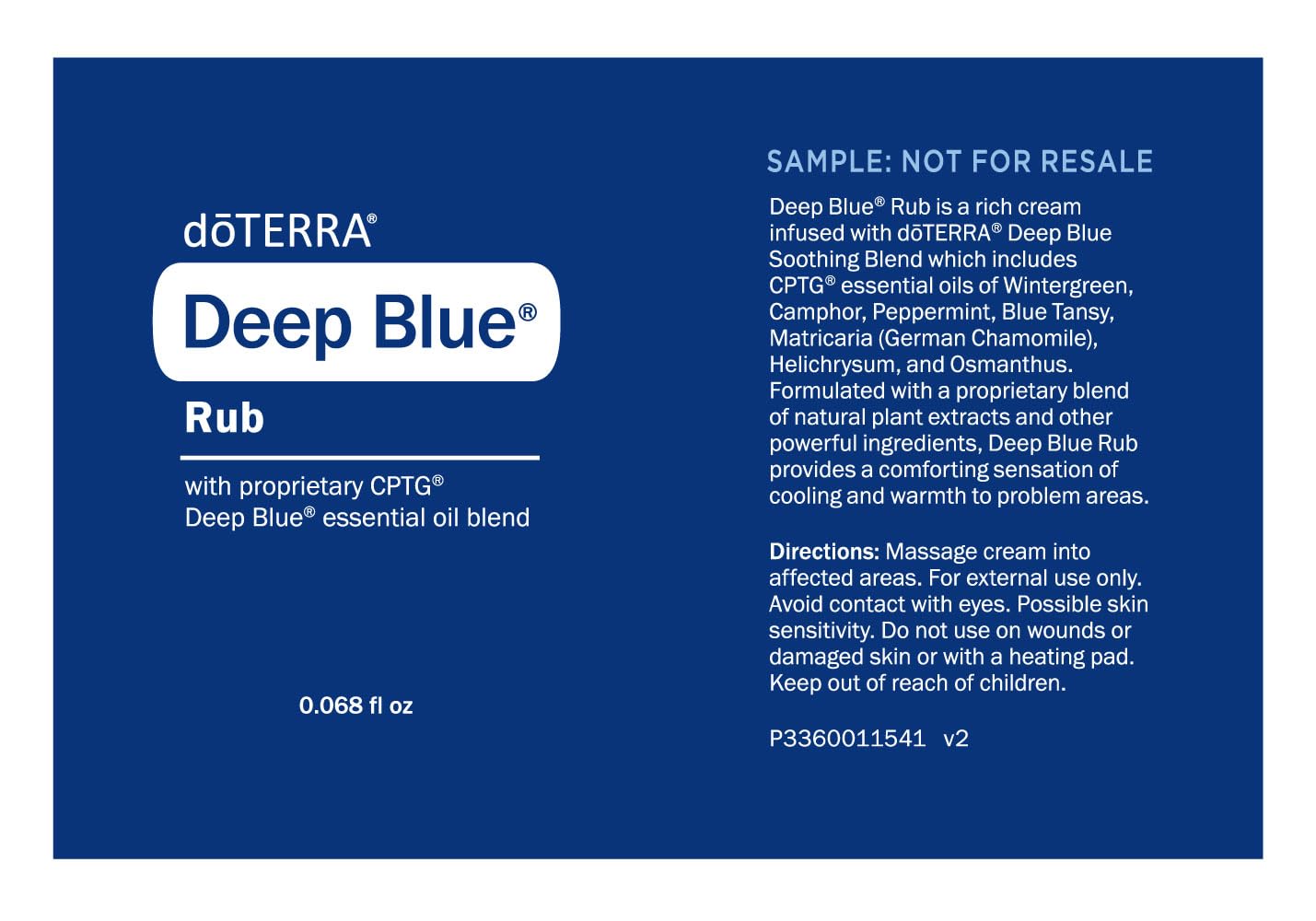doTERRA Deep Blue Rub échantillon – transport facile, enveloppe hydratante et apaisante.
