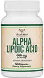 Double Wood Alpha Lipoïque: bouteille montrant les capsules et potentiel antioxydant.