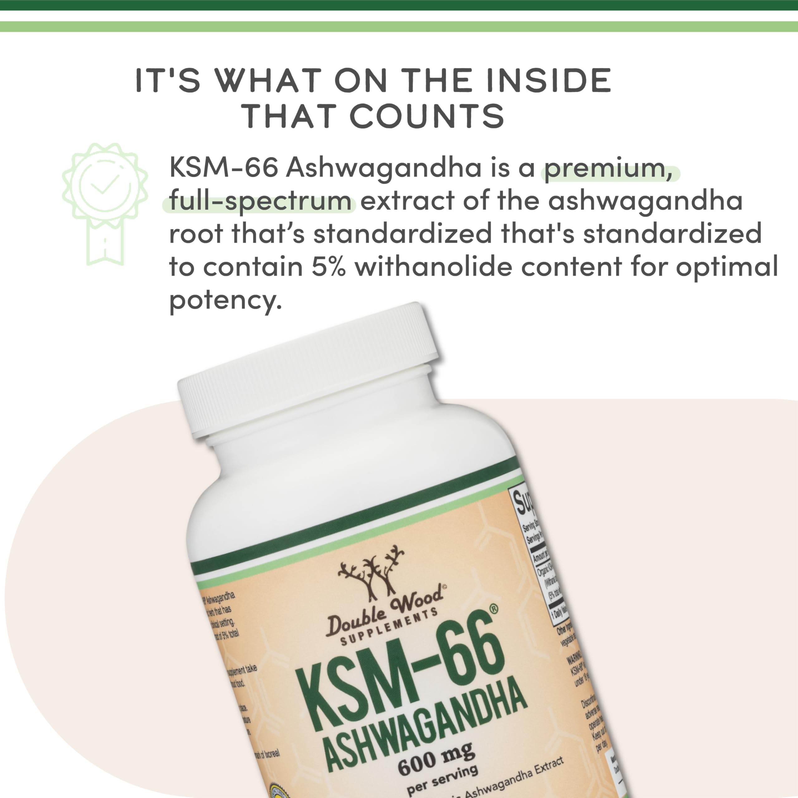 Double Wood Ashwagandha KSM66 – fiche produit, indications d’utilisation et sécurité.