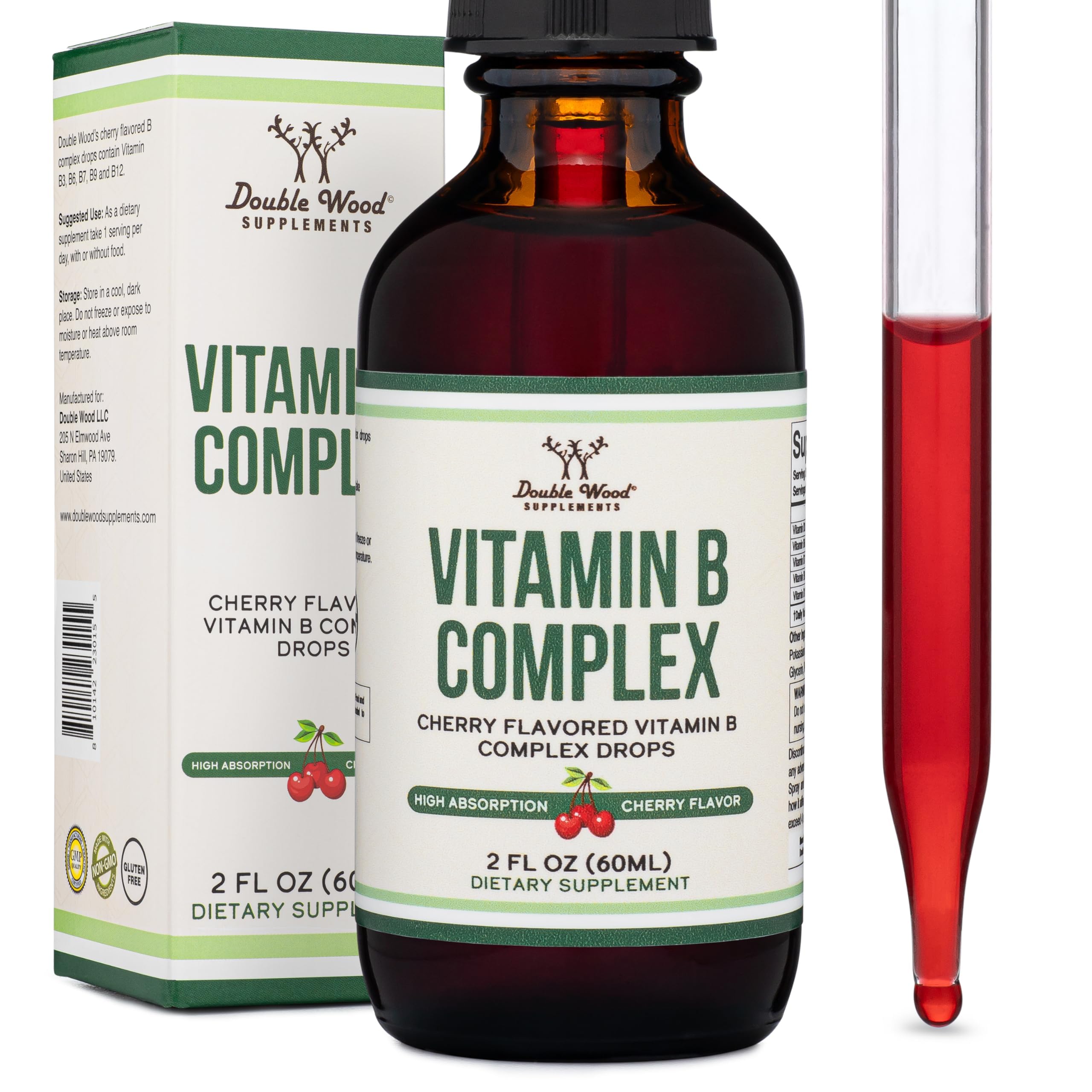 Flacon B Complexe Double Wood favorisant peau et cheveux sains.