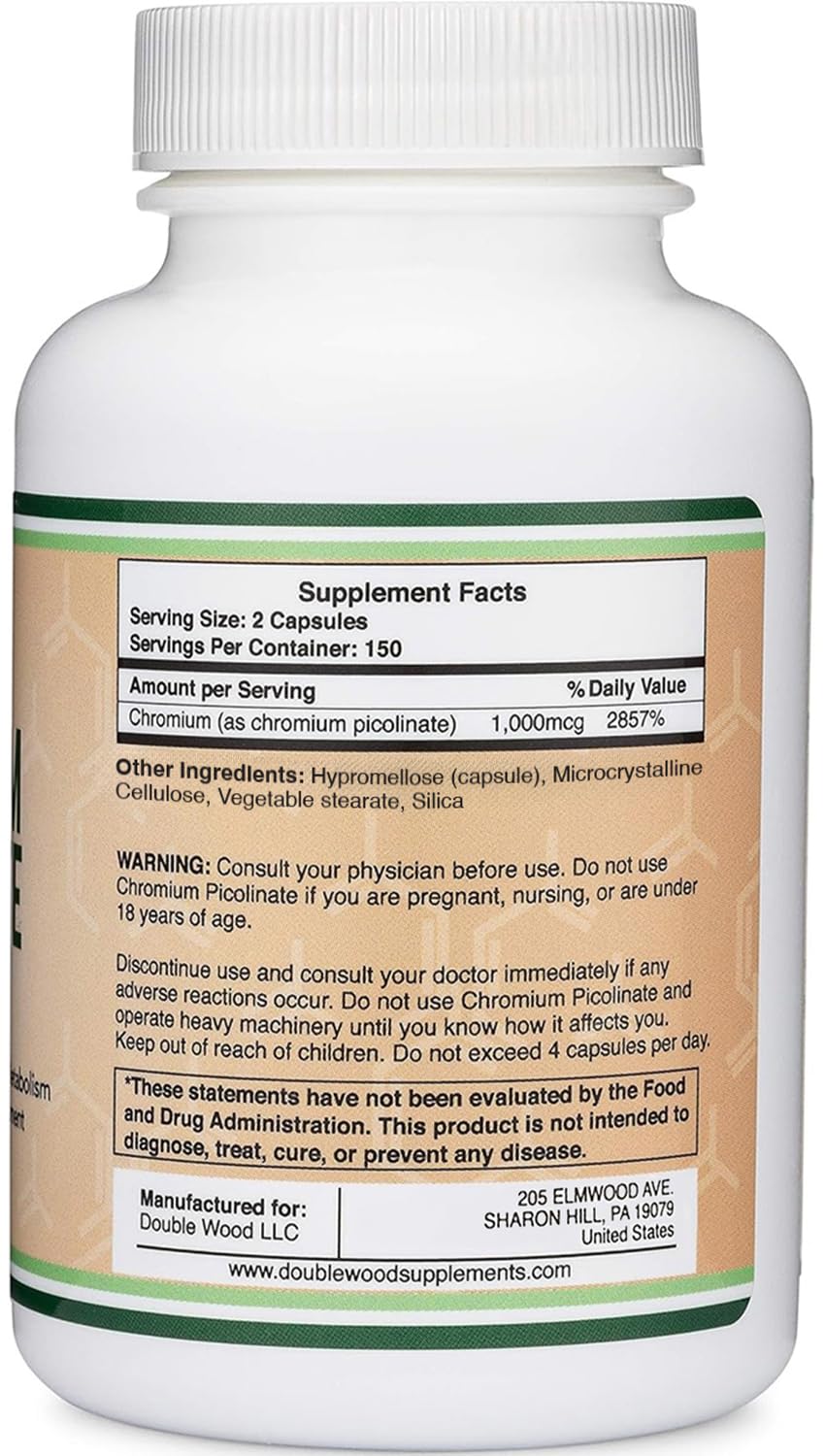 Double Wood Supplements chromium-picolinate 1000mcg – absorption élevée et biodisponibilité accrue.