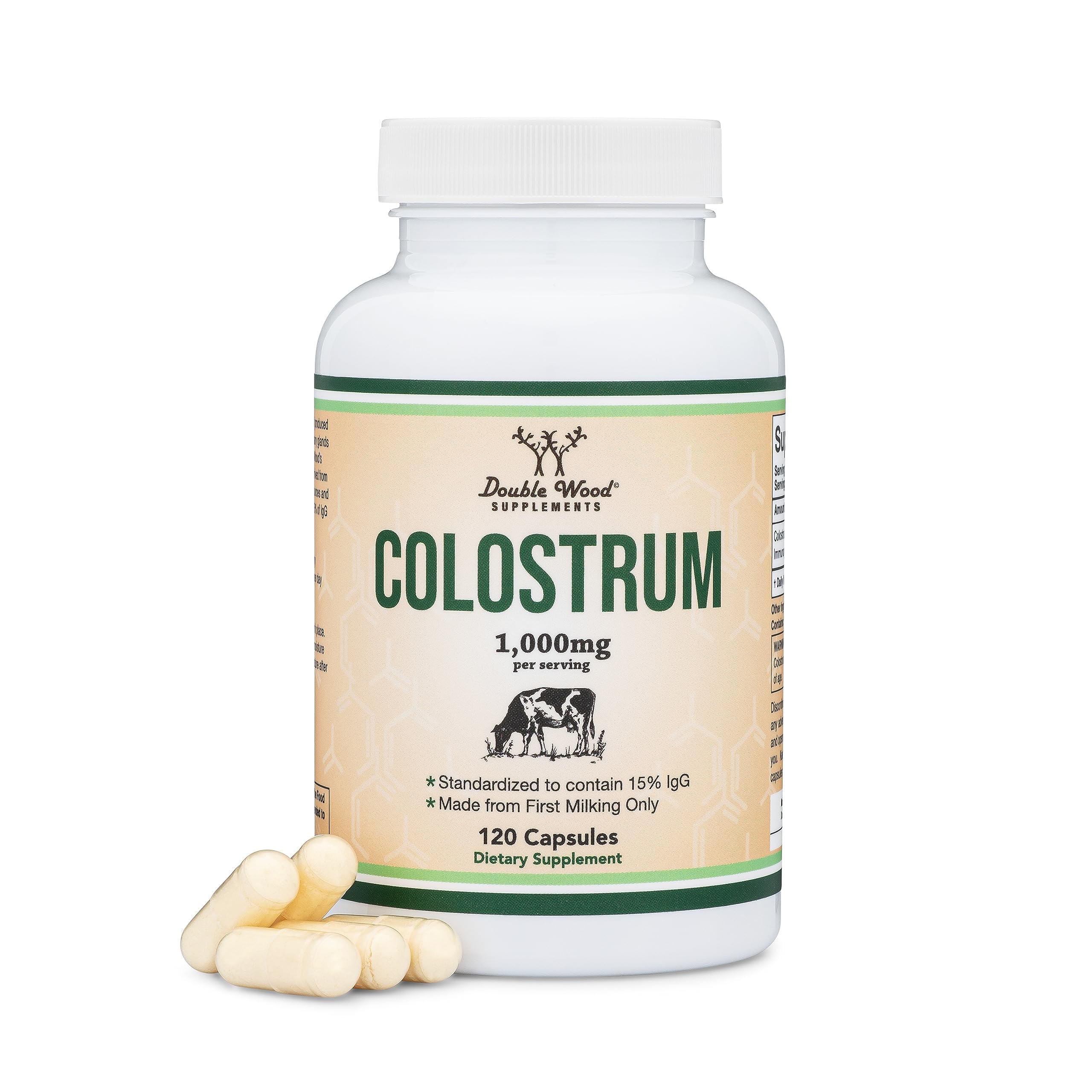 Double Wood Colostrum: bouteille 1000 mg, soutien immunitaire potentiel