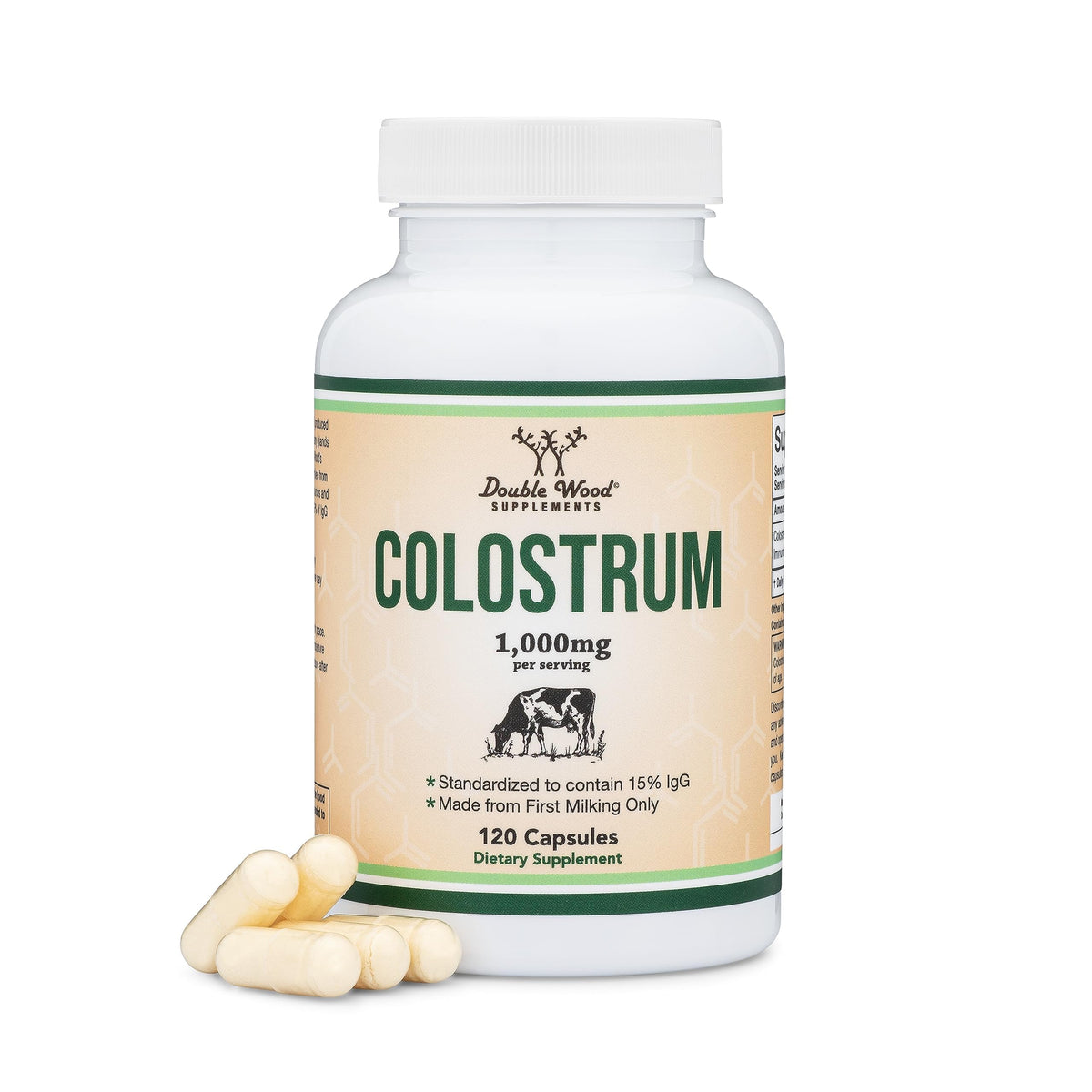 Double Wood Colostrum: bouteille 1000 mg, soutien immunitaire potentiel