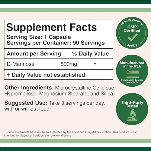Gros plan sur les capsules D Mannose 500 mg de Double Wood, utilisation vegan possible.