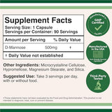 Gros plan sur les capsules D Mannose 500 mg de Double Wood, utilisation vegan possible.