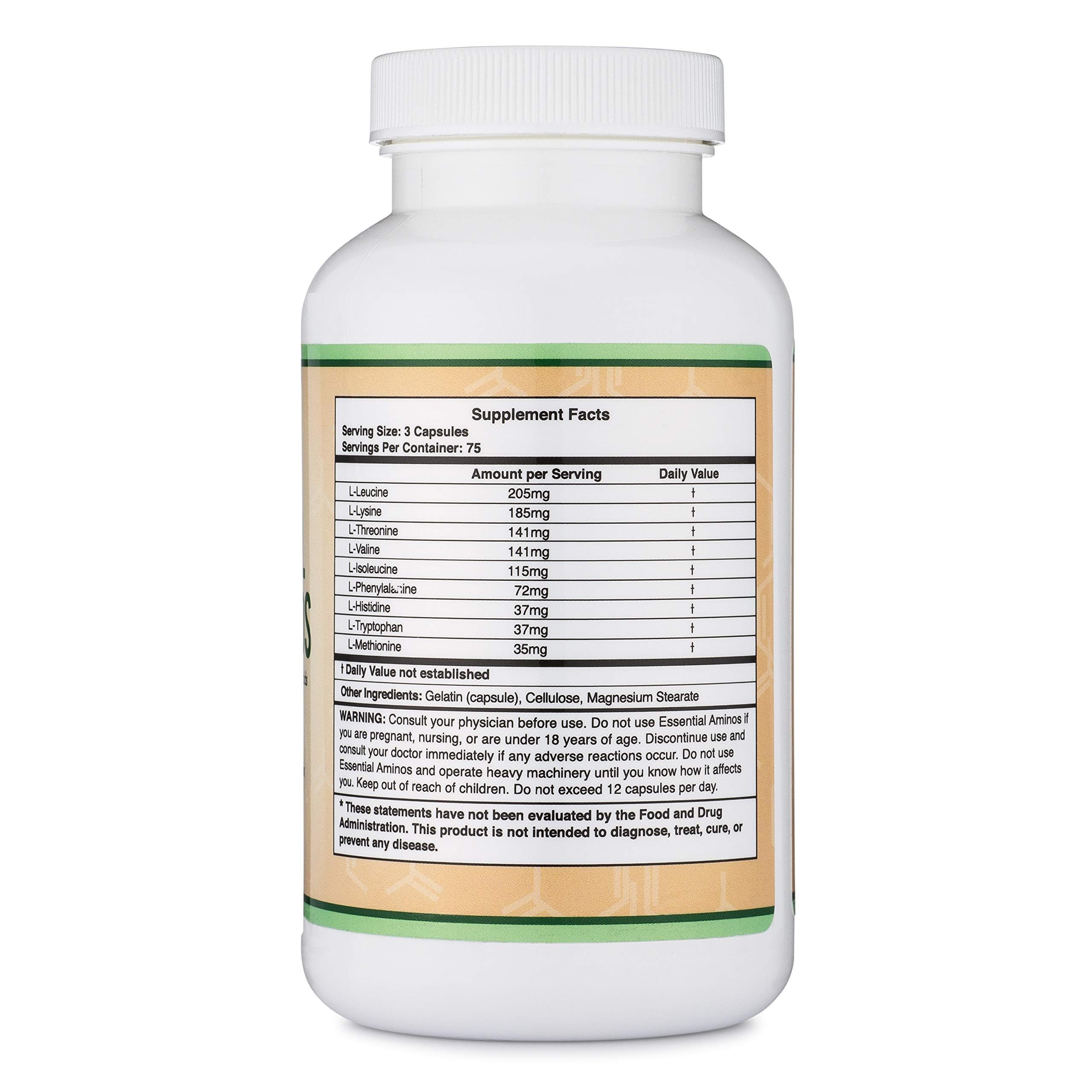 Double Wood Essential Amino Acides : capsules visibles, soutien à la synthèse protéique.
