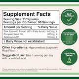 Double Wood Palmetto Extrait – étiquette montrant les ingrédients pour le soutien prostatique
