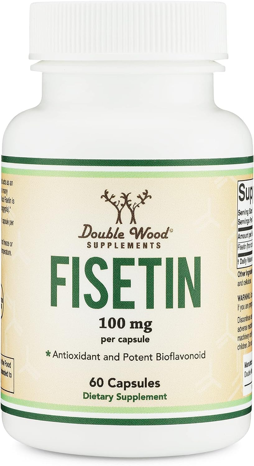 Double Wood Fisetin – flacon 100 mg, gélules végétariennes, soutien potentiel au vieillissement sain.