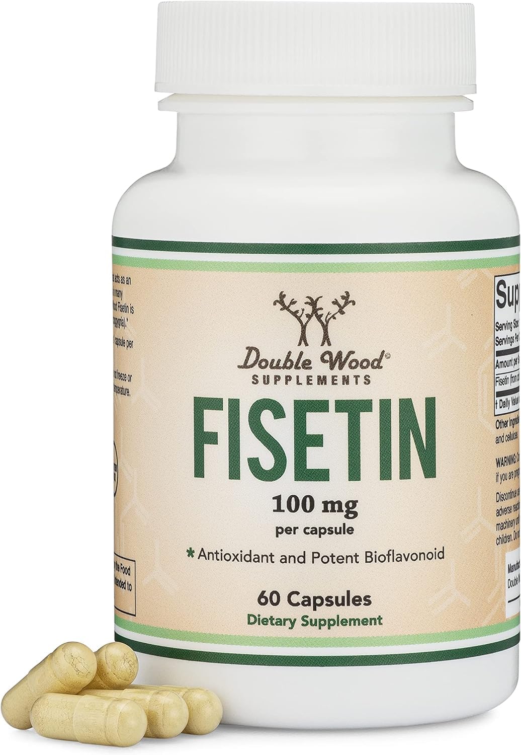 Double Wood Fisetin – flacon élégant, affichage premium et sécurité des ingrédients.