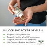 Double Wood GLP-1: étiquette lisible indiquant le dosage quotidien.