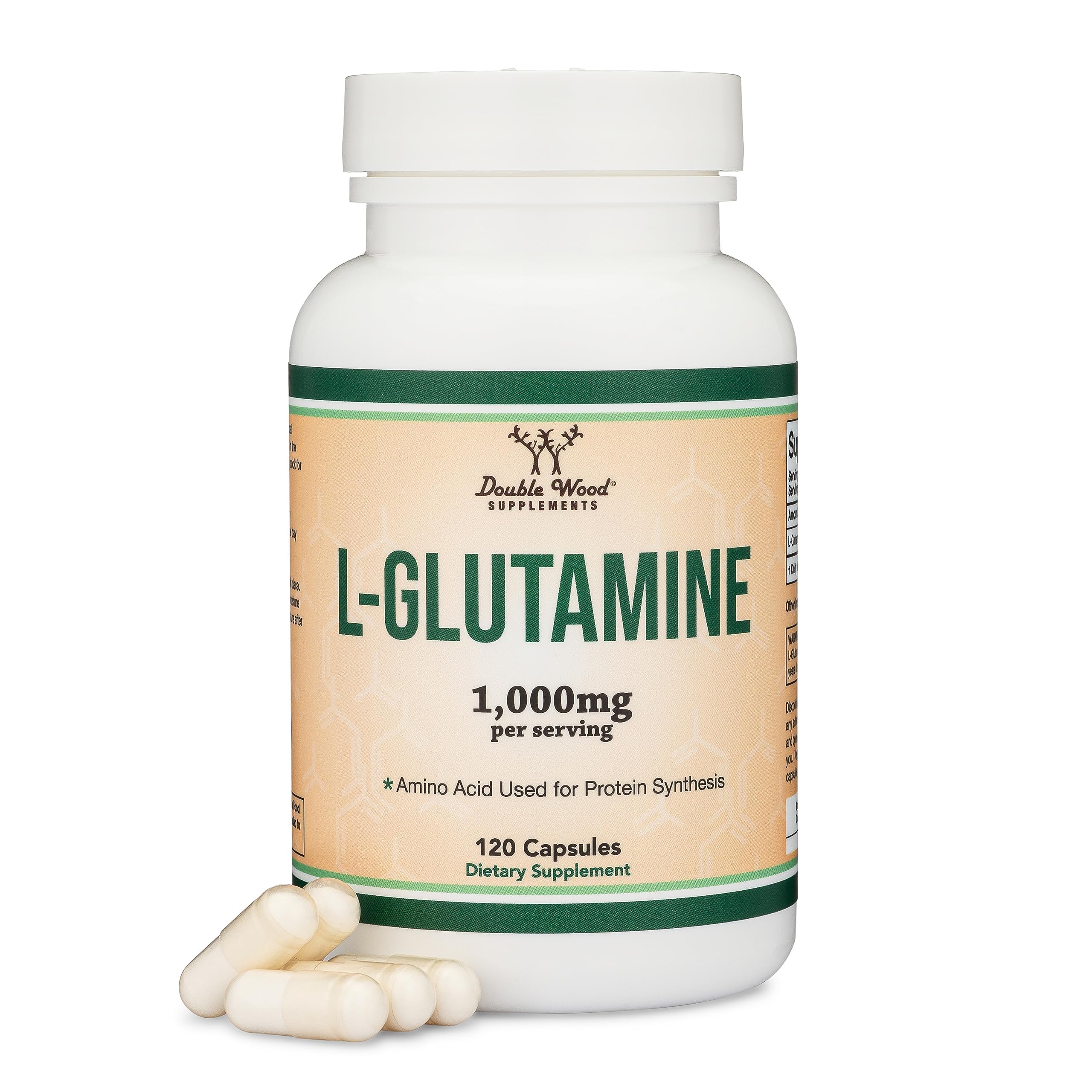 Double Wood Glutamine, bouteille-pour soutien intestinal potentiel et pratique au quotidien.