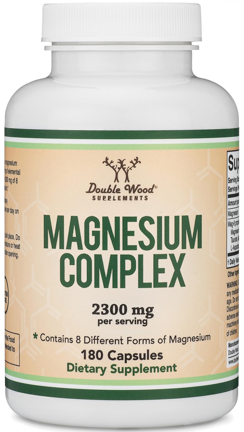 MAG-8 de Double Wood : bouteille montrant la posologie et les capsules.