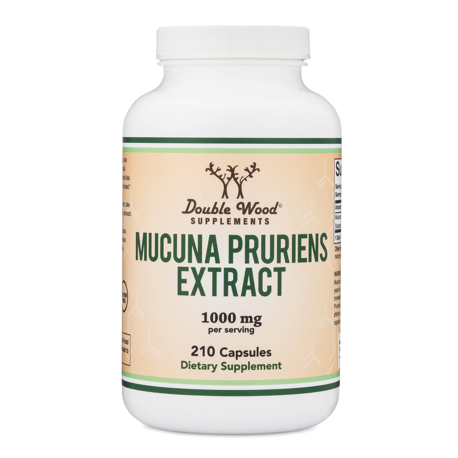 Double Wood Mucuna Pruriens Extrait Capsules 1000mg – bouteille pour soutien potentiel de dopamine et motivation
