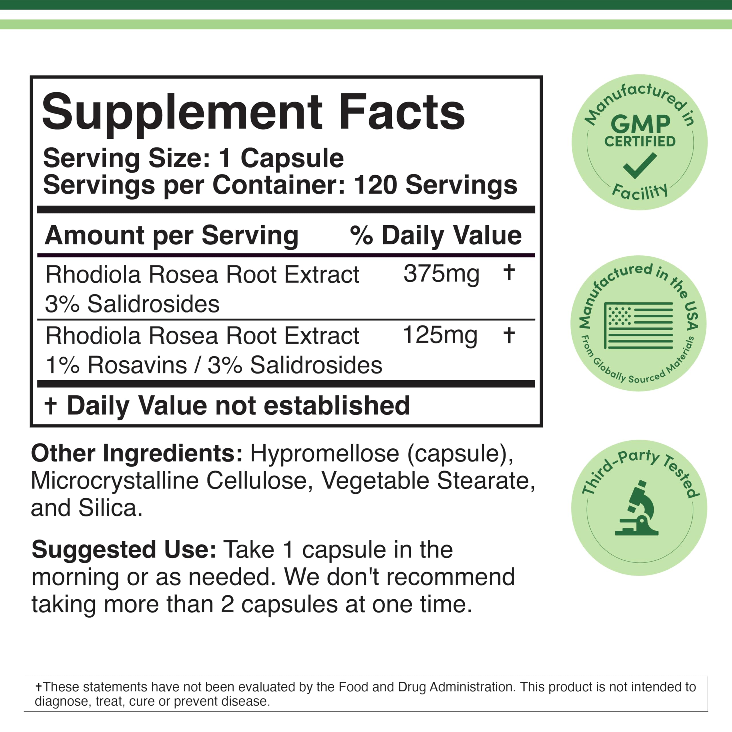 Rhodiola Rosea de Double Wood Capsules Vegan, prise facile et énergie mentale